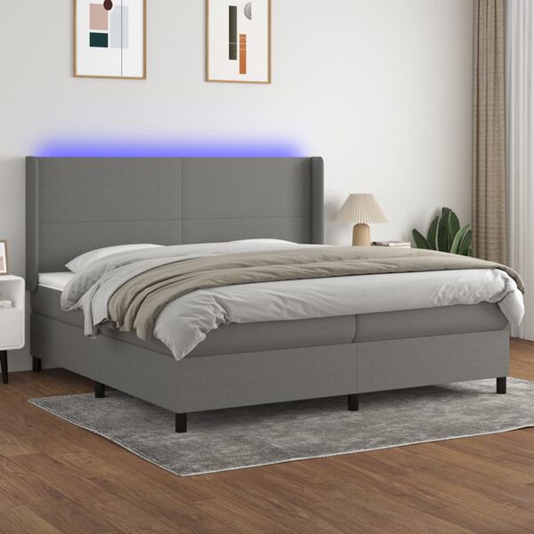 vidaXL Box spring postel s matrac&iacute; a LED tmavě &scaron;ed&aacute; 200x200 cm textil