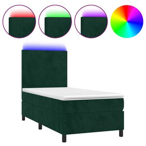 vidaXL Box spring postel s matrac&iacute; a LED tmavě zelen&aacute; 80x200 cm samet