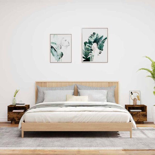 vidaXL Noční stolky s LED osvětlením 2 ks kouřový dub 40 x 39 x 37 cm