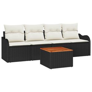 vidaXL Sada zahradn&iacute;ch pohovek s pol&scaron;t&aacute;řem 5 pcs Čern&aacute; polyratan