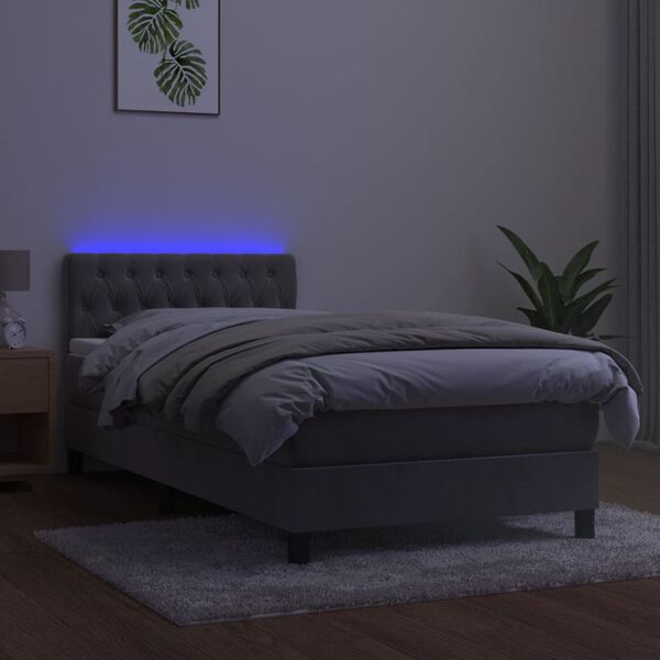 vidaXL Box spring postel s matrac&iacute; a LED světle &scaron;ed&aacute; 100x200 cm samet