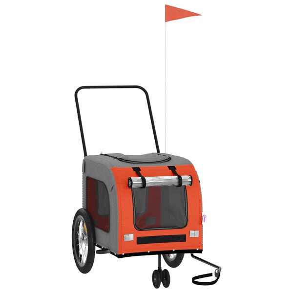 vidaXL Vozík za kolo pro psa oranžový a šedý oxfordská tkanina/železo