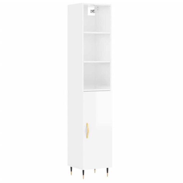 vidaXL Skř&iacute;ň highboard b&iacute;l&aacute; s vysok&yacute;m leskem 34,5x34x180 cm kompozit