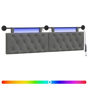 vidaXL Z&aacute;věsn&eacute; čelo postele S LED osvětlen&iacute;m Tmavě &scaron;ed&aacute; Samet