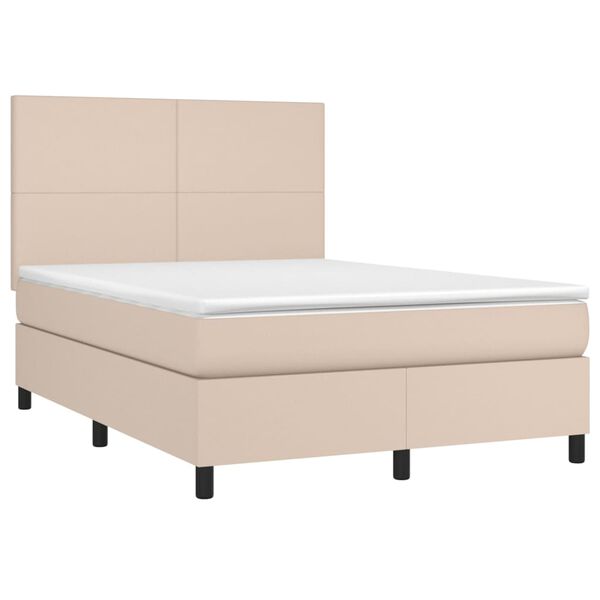 vidaXL Box spring postel matrace a LED cappuccino 140x200cm uměl&aacute; kůže