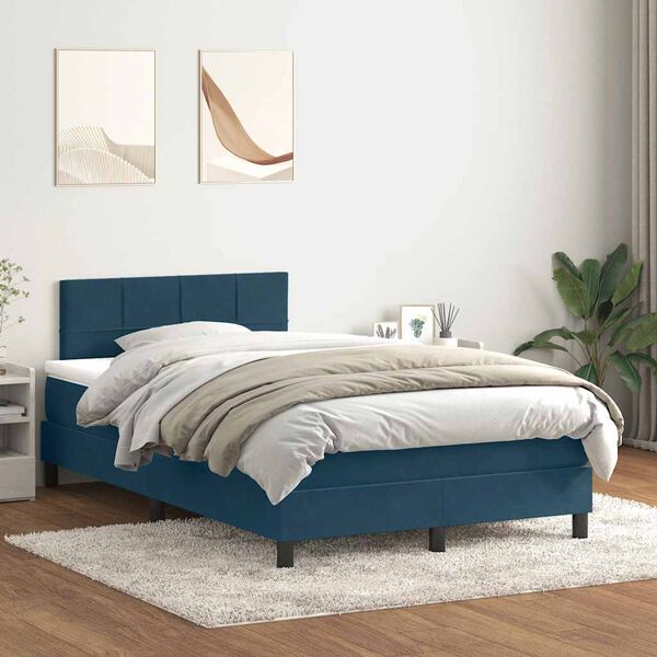 vidaXL Box spring postel s matrac&iacute; tmavě modr&aacute; 120x210 cm samet