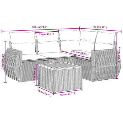 vidaXL 5dílná zahradní sedací souprava s poduškami béžová polyratan