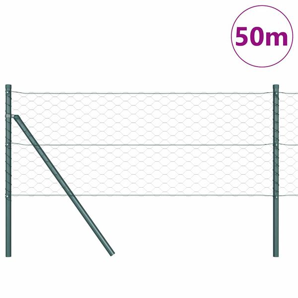 vidaXL Plotov&yacute; sloupek. Zelen&aacute; 50 x 0,6 m (50 mm s&iacute;ť) Ocel a PVC