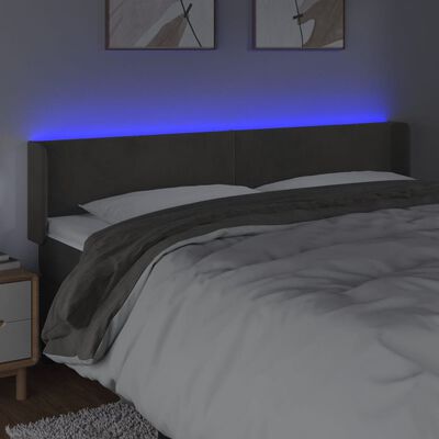 vidaXL Čelo postele s LED tmavě šedé 203 x 16 x 78/88 cm samet