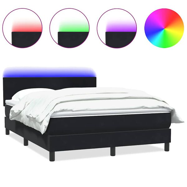 vidaXL Box spring postel s matrac&iacute; a LED čern&aacute; 140x210 cm samet