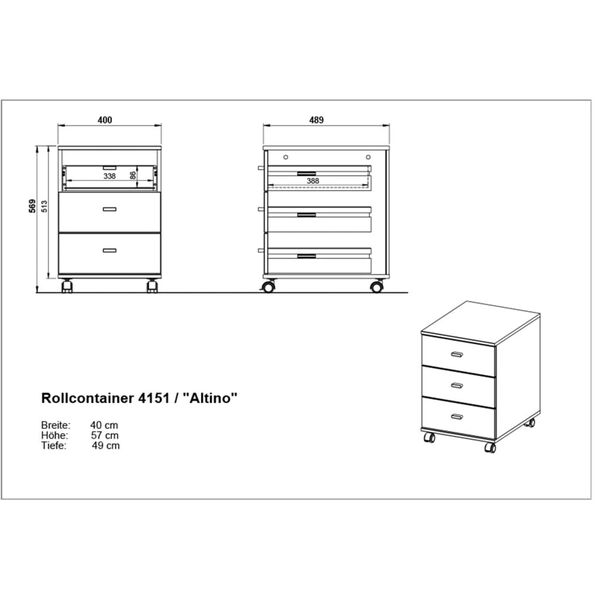 426458 Germania Rolling Filing Cabinet "Altino" 40x48,9x56,9 cm Basalto Dark and White