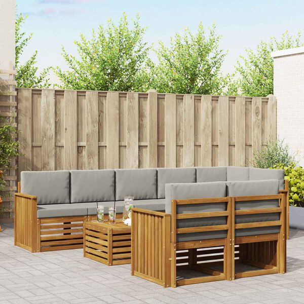 vidaXL Sedac&iacute; soupravy s pol&scaron;t&aacute;řem 9 pcs Př&iacute;rodn&iacute; a světle &scaron;ed&aacute;