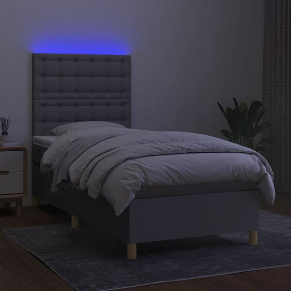 vidaXL Box spring postel s matrac&iacute; a LED světle &scaron;ed&aacute; 90x190 cm textil