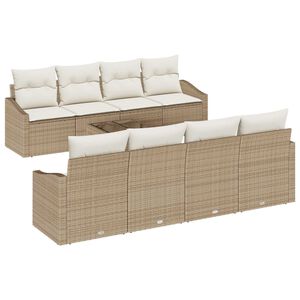 vidaXL Set pohovek s pol&scaron;t&aacute;řem 9 pcs B&eacute;žov&aacute; a kr&eacute;mov&aacute; polyratan