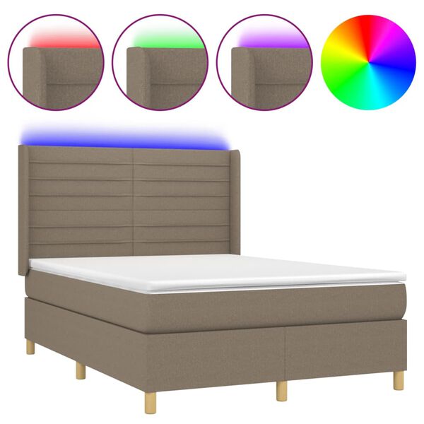 vidaXL Box spring postel s matrac&iacute; a LED taupe 140x200 cm textil