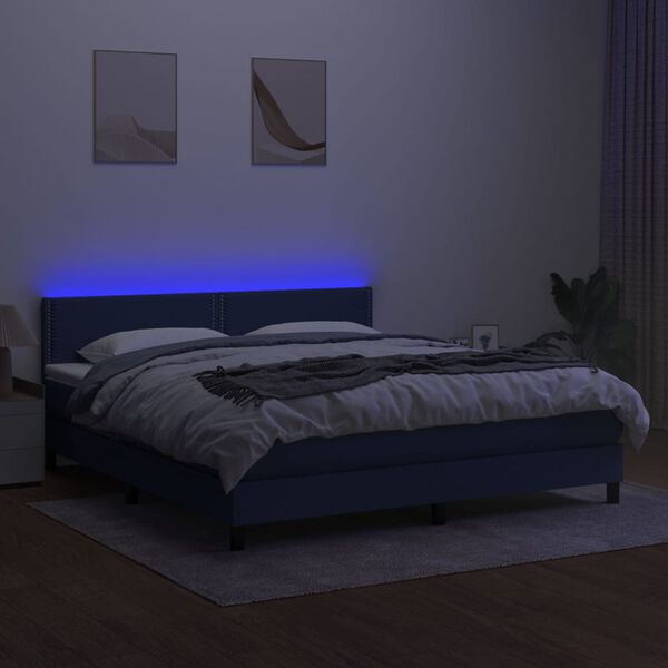 vidaXL Box spring postel s matrac&iacute; a LED modr&aacute; 160x200 cm textil