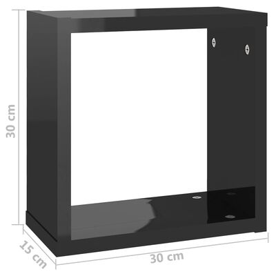 vidaXL Nástěnné krychlové police 2 ks černé vysoký lesk 30x15x30 cm