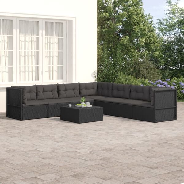 vidaXL 7d&iacute;ln&aacute; zahradn&iacute; sedac&iacute; souprava s podu&scaron;kami čern&aacute; polyratan