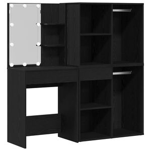 vidaXL LED Toaletn&iacute; stolek Set se z&aacute;suvkou Čern&yacute; dub 140 x 40 x 140 cm