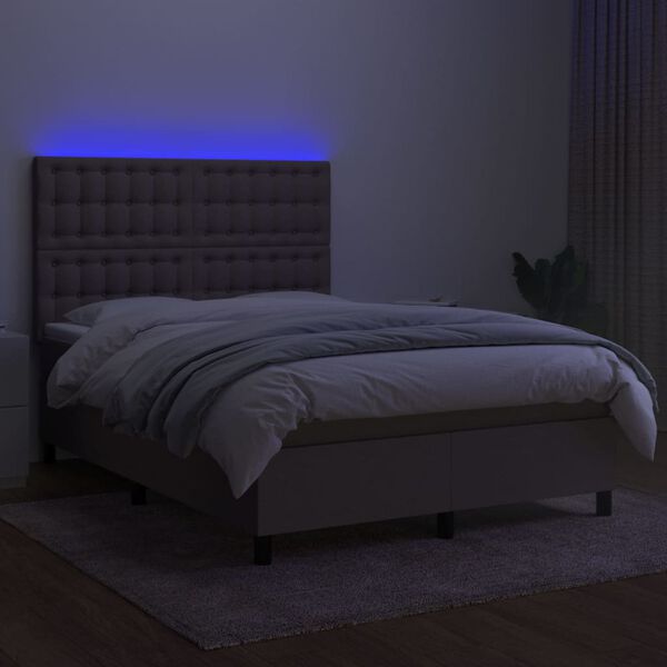 vidaXL Box spring postel s matrac&iacute; a LED taupe 140x200 cm textil