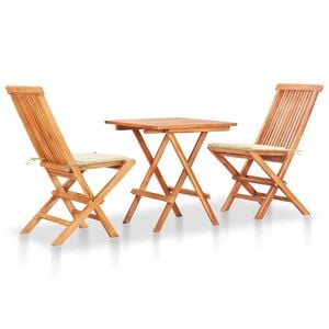 vidaXL 3d&iacute;ln&yacute; bistro set s kr&eacute;mov&yacute;mi podu&scaron;kami masivn&iacute; teakov&eacute; dřevo