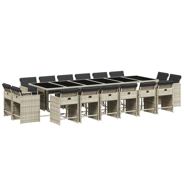 vidaXL 17d&iacute;ln&yacute; zahradn&iacute; j&iacute;deln&iacute; set s podu&scaron;kami světle &scaron;ed&yacute; polyratan