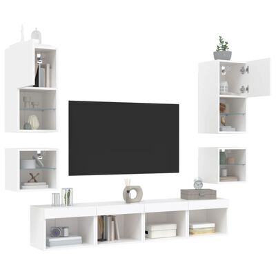 vidaXL 8dílná obývací stěna s LED osvětlením bílá kompozitní dřevo