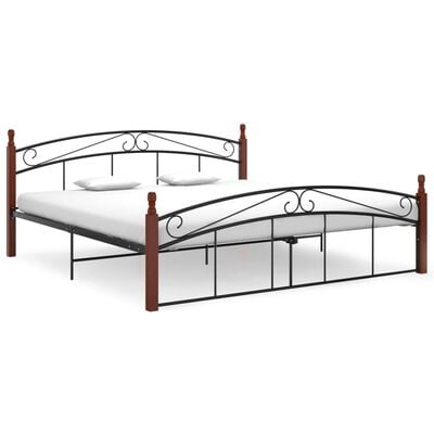 vidaXL Rám postele černý kov a masivní dubové dřevo 180 x 200 cm