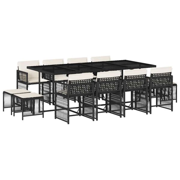 vidaXL 13d&iacute;ln&yacute; zahradn&iacute; j&iacute;deln&iacute; set s podu&scaron;kami čern&yacute; polyratan