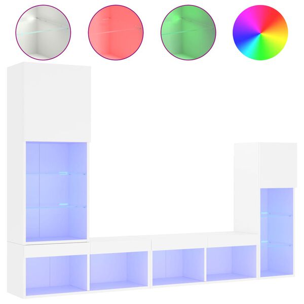 vidaXL 4d&iacute;ln&aacute; ob&yacute;vac&iacute; stěna s LED osvětlen&iacute;m b&iacute;l&aacute; kompozitn&iacute; dřevo