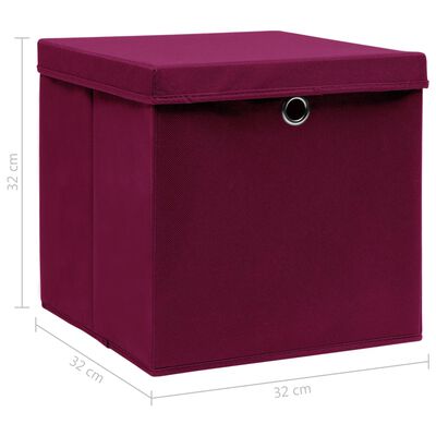 vidaXL Úložné boxy s víky 4 ks tmavě červené 32 x 32 x 32 cm textil