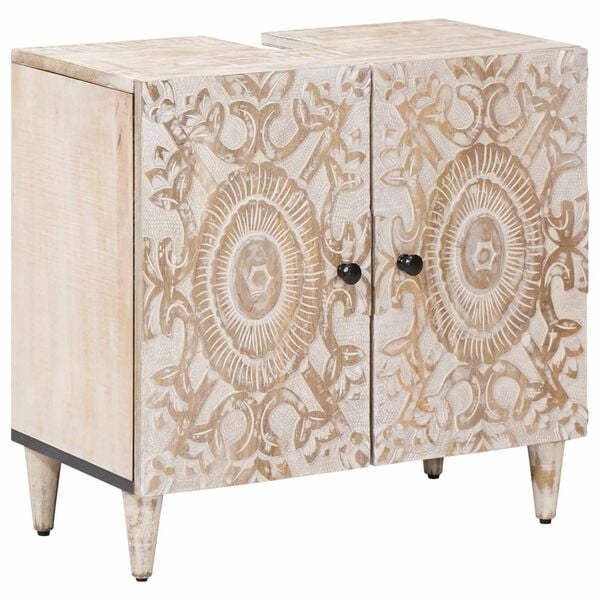 vidaXL Skř&iacute;ňka pod umyvadlo B&iacute;l&aacute; 62 x 33 x 58 cm Masivn&iacute; mangov&eacute; dřevo