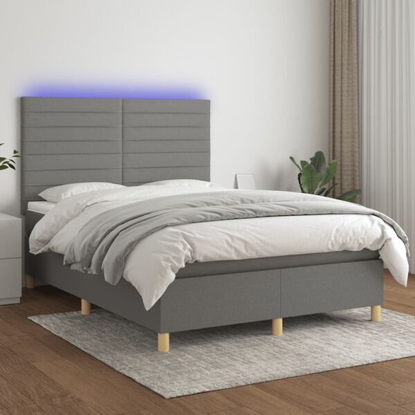 vidaXL Box spring postel s matrac&iacute; a LED tmavě &scaron;ed&aacute; 140x190 cm textil