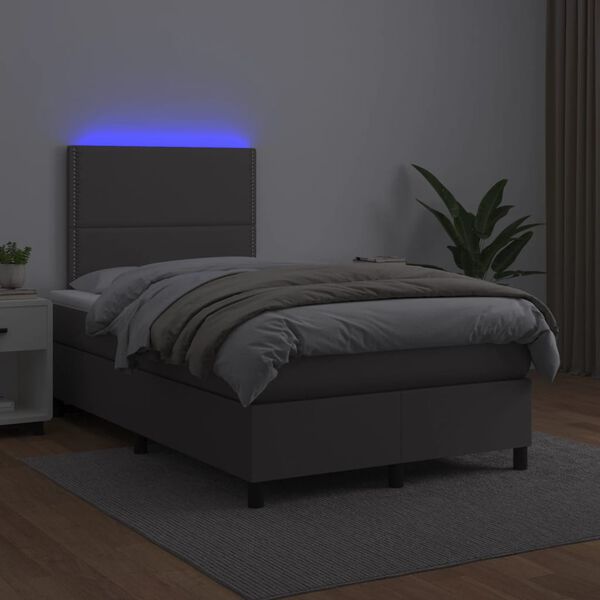vidaXL Box spring postel s matrac&iacute; a LED &scaron;ed&aacute; 120 x 190 cm uměl&aacute; kůže
