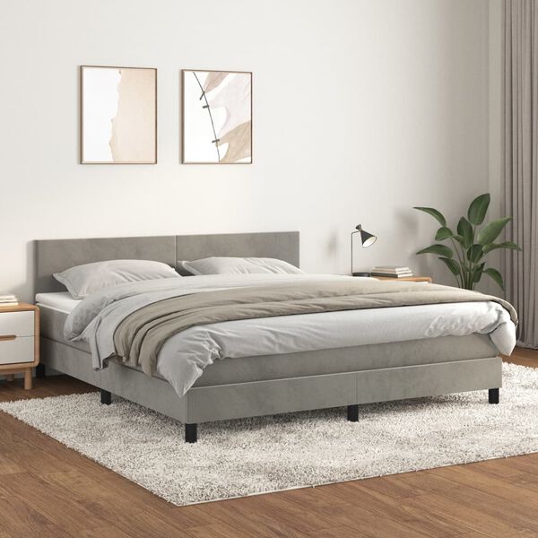vidaXL Box spring postel s matrac&iacute; světle &scaron;ed&aacute; 180x200 cm samet