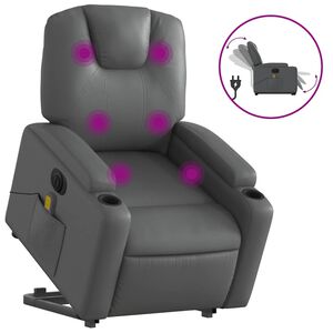 vidaXL Elektrick&eacute; zvedac&iacute; mas&aacute;žn&iacute; polohovac&iacute; křeslo &scaron;ed&eacute; uměl&aacute; kůže