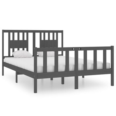 vidaXL Rám postele šedý masivní dřevo 135 x 190 cm Double