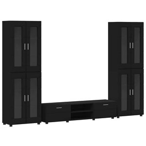 vidaXL Sestava TV skř&iacute;něk se z&aacute;suvkou FLORIN Čern&aacute; kompozitn&iacute; dřevo