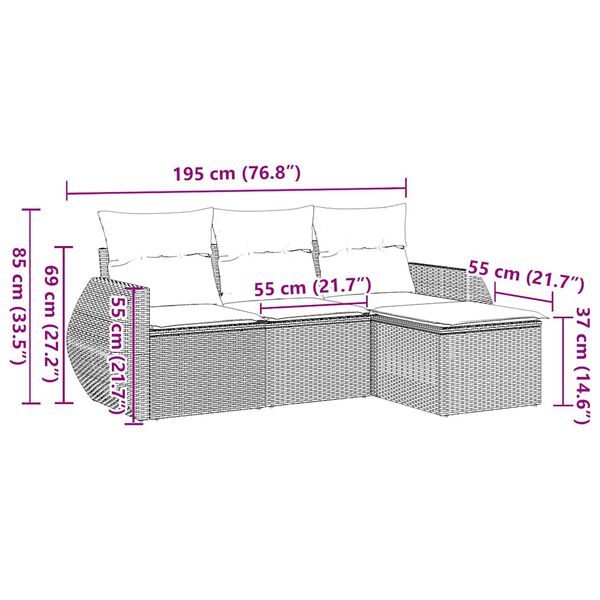 vidaXL 4d&iacute;ln&aacute; zahradn&iacute; sedac&iacute; souprava s podu&scaron;kami čern&aacute; polyratan