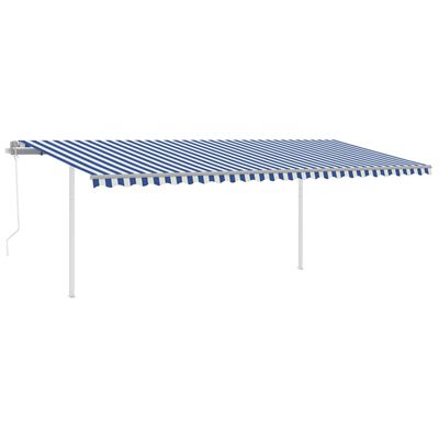 vidaXL Automatická zatahovací markýza se sloupky 6 x 3,5 m modrobílá