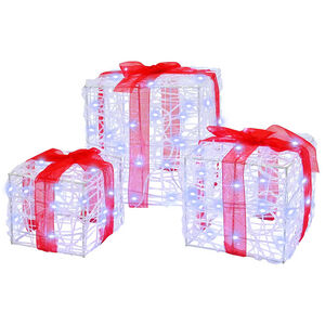 vidaXL D&aacute;rkov&aacute; krabice 3 ks 60 LED Studen&aacute; b&iacute;l&aacute; 20 x 20 x 20 cm Akryl