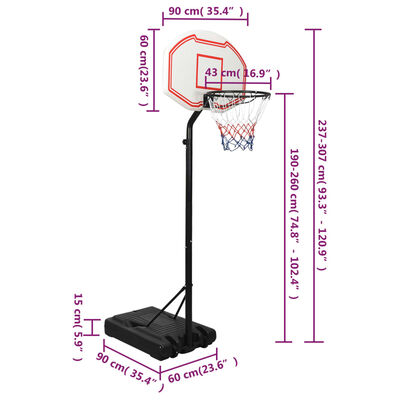 vidaXL Basketbalový koš bílý 237–307 cm polyethylen