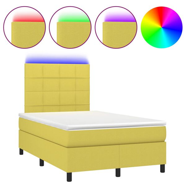 vidaXL Box spring postel s matrac&iacute; a LED zelen&aacute; 120 x 200 cm textil