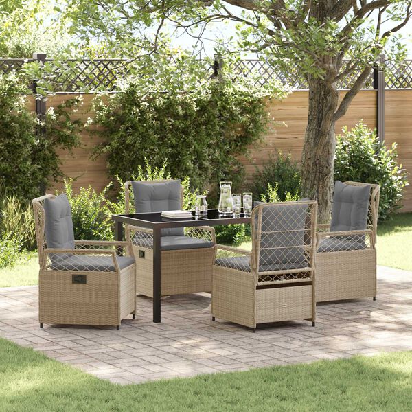 vidaXL Zahradn&iacute; j&iacute;deln&iacute; souprava 5 pcs B&eacute;žov&aacute; a Světle &scaron;ed&aacute; polyratan