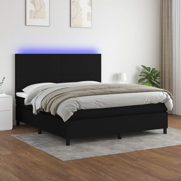 vidaXL Box spring postel s matrac&iacute; a LED čern&aacute; 160x200 cm textil