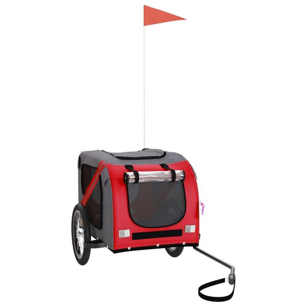 vidaXL Voz&iacute;k za kolo pro psa červen&yacute; a &scaron;ed&yacute; oxfordsk&aacute; tkanina/železo