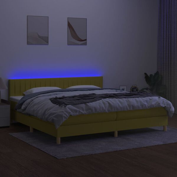 vidaXL Box spring postel s matrac&iacute; a LED zelen&aacute; 200x200 cm textil