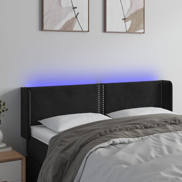 vidaXL Čelo postele s LED černé 147 x 16 x 78/88 cm samet