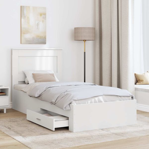 vidaXL R&aacute;m postele s čelo B&iacute;l&aacute; a stř&iacute;brn&aacute; 75 x 190 cm kompozitn&iacute; dřevo