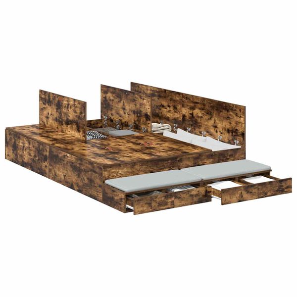 vidaXL Rám postele s úložným prostorem se zásuvkou Kouřový dub 150 cm